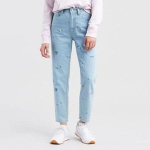 Levi's Light Wash Floral Embroidered Mom Jeans